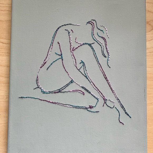 handmade embroidered w multicolored thread canvas - Picture 2 of 2